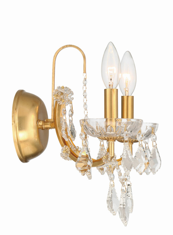 Filmore 2 Light Hand Cut Crystal Antique Gold Sconce Crystorama