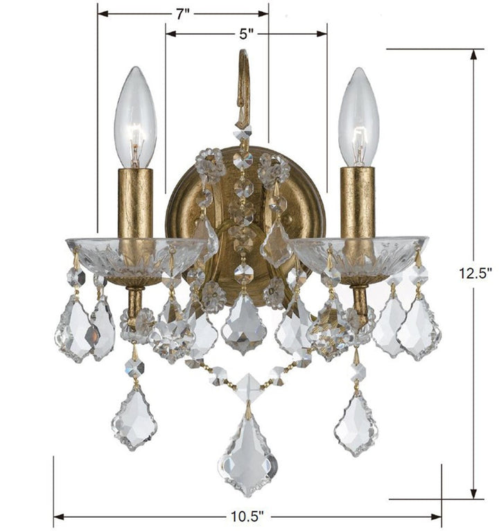 Filmore 2 Light Spectra Crystal Antique Gold Sconce Crystorama