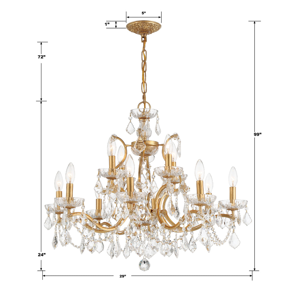 Filmore 12 Light Hand Cut Crystal Antique Gold Chandelier Crystorama