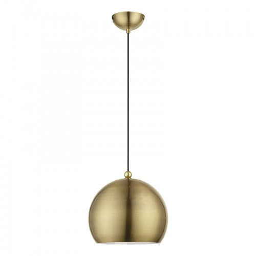 1 Light Antique Brass with Polished Brass Accents Globe Pendant Livex