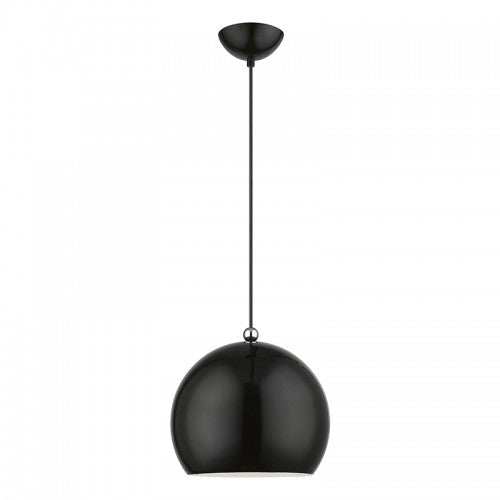 1 Light Shiny Black with Polished Chrome Accents Globe Pendant Livex