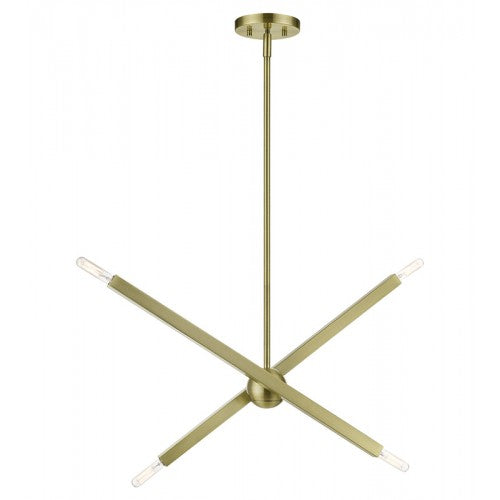 4 Light Antique Brass Linear Chandelier Livex