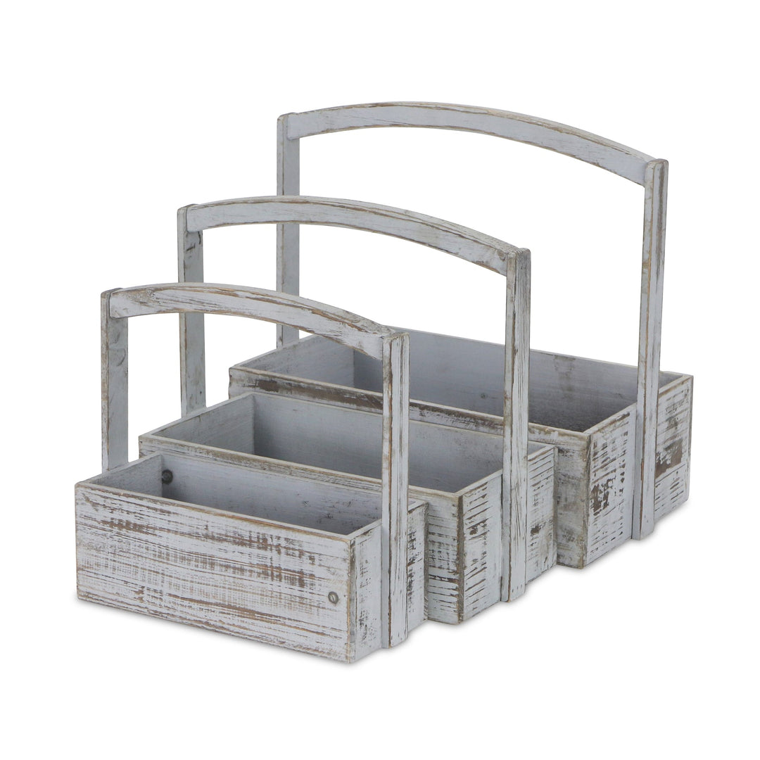 CHEUNGS Caspen Set of 3 High Handle Gray Wood Bins