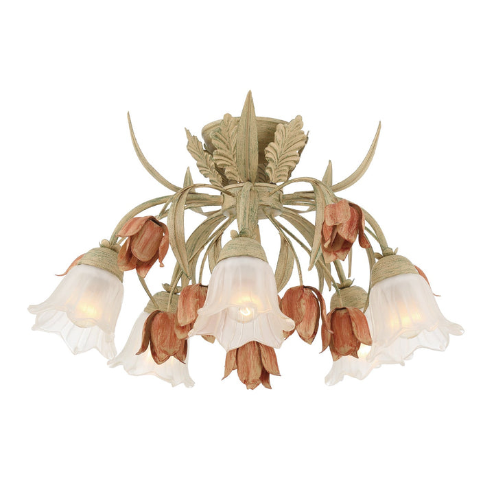 Crystorama Crystorama Southport 5 Light Sage Rose Floral Semi Flush Mount