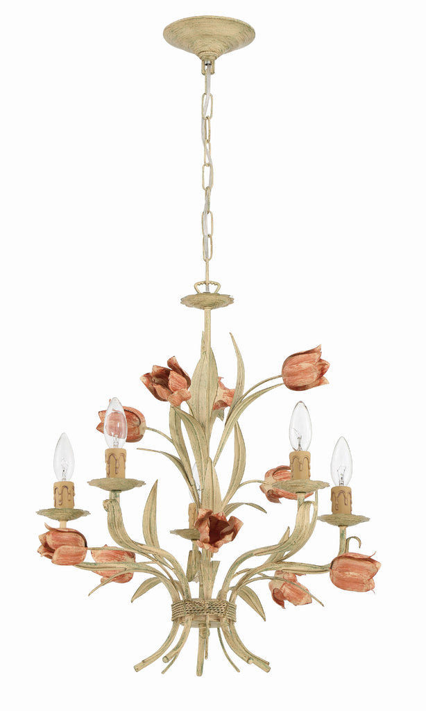 Southport 5 Light Sage Rose Chandelier Crystorama