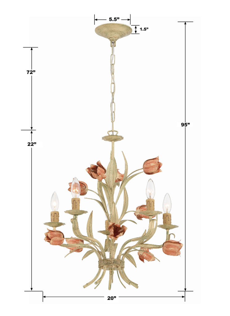 Southport 5 Light Sage Rose Chandelier Crystorama