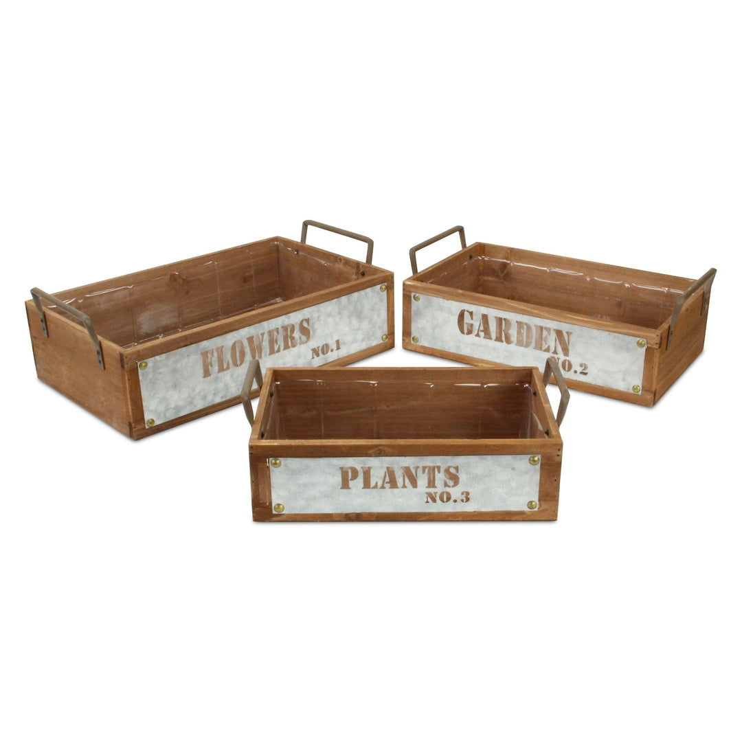 CHEUNGS Quillen Set of 3 Garden Themed Wood Crates