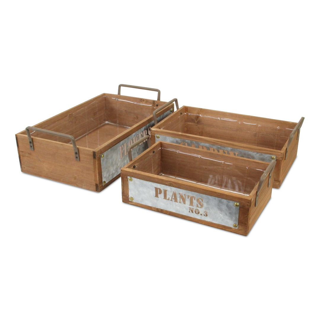 CHEUNGS Quillen Set of 3 Garden Themed Wood Crates