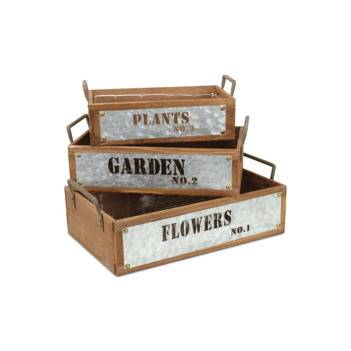 CHEUNGS Quillen Set of 3 Garden Themed Wood Crates