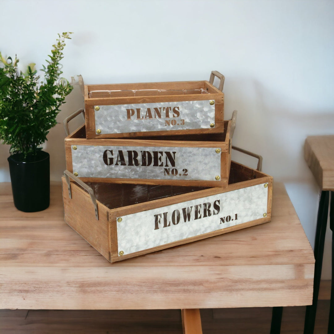 CHEUNGS Quillen Set of 3 Garden Themed Wood Crates