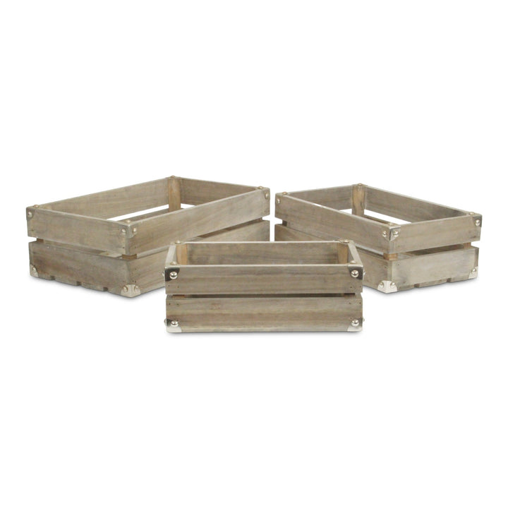 CHEUNGS Rustic Farmstead Studded Rectangular Wood Crate Set