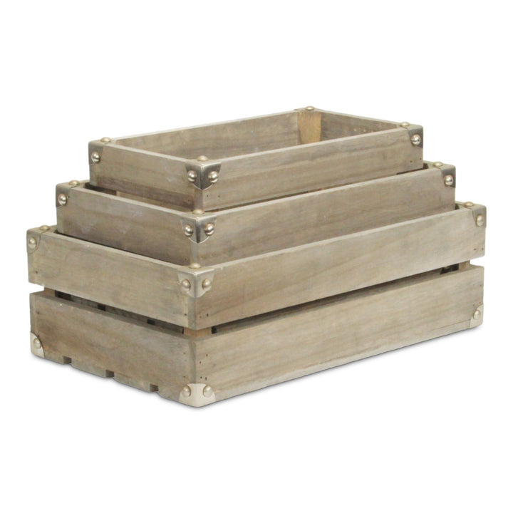 CHEUNGS Rustic Farmstead Studded Rectangular Wood Crate Set