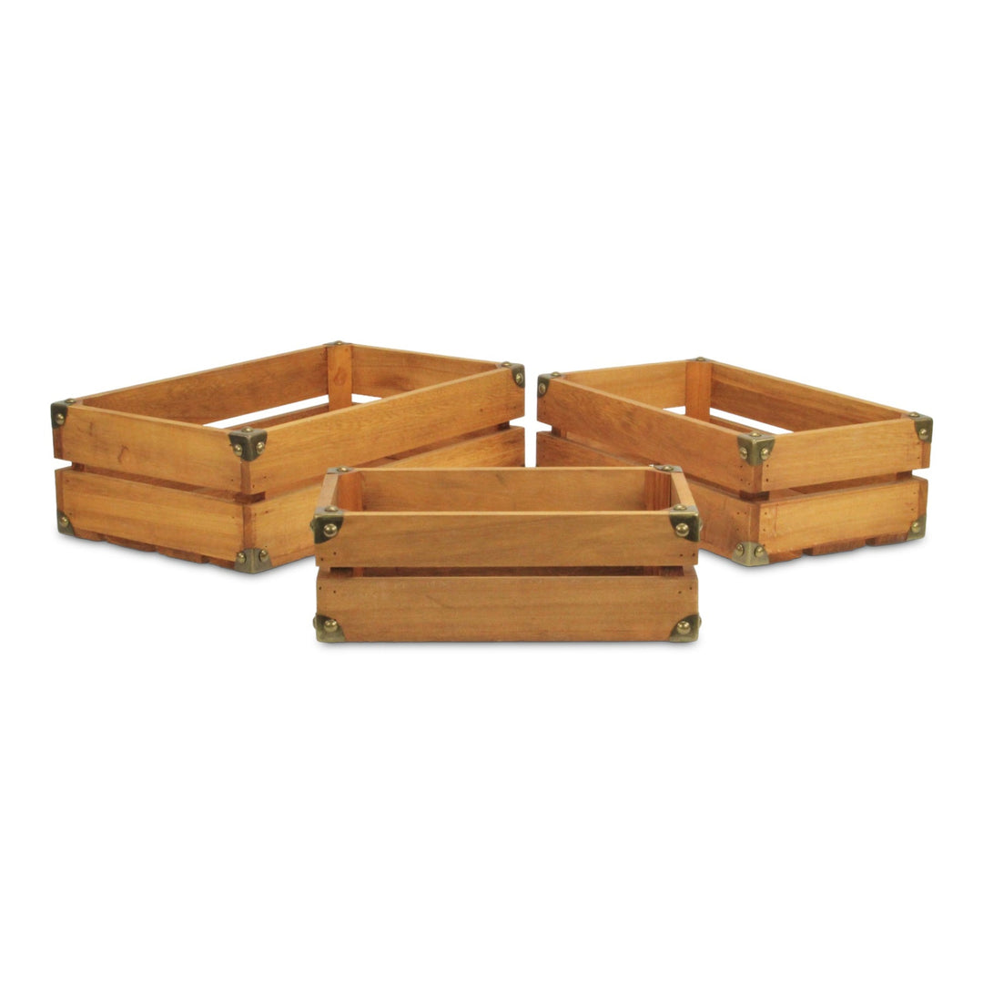 CHEUNGS Rustic Farmstead Medium Brown Studded Rectangular Wood Crate Set