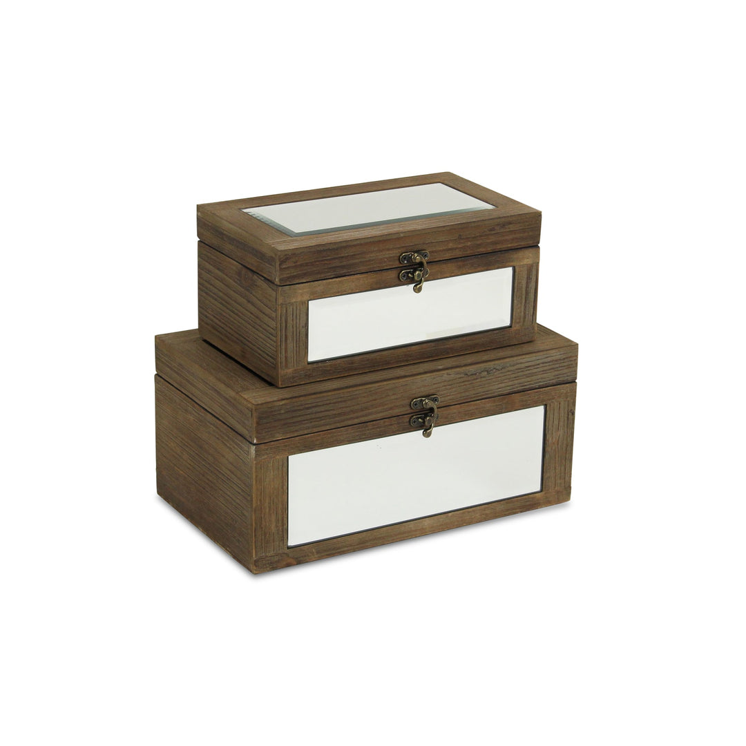 CHEUNGS Larkspur Set of 2 Brown Mirrored Wood Boxes