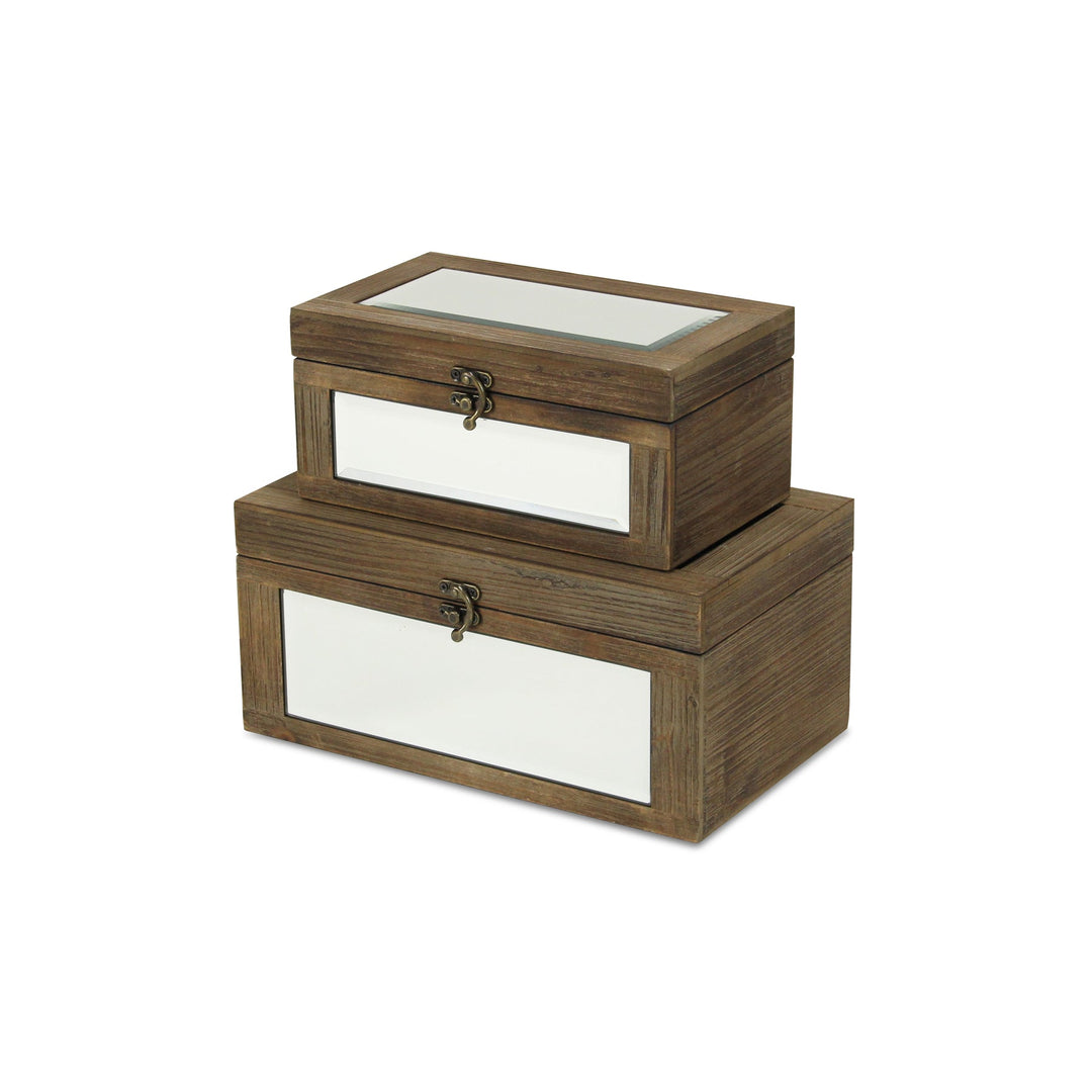 CHEUNGS Larkspur Set of 2 Brown Mirrored Wood Boxes