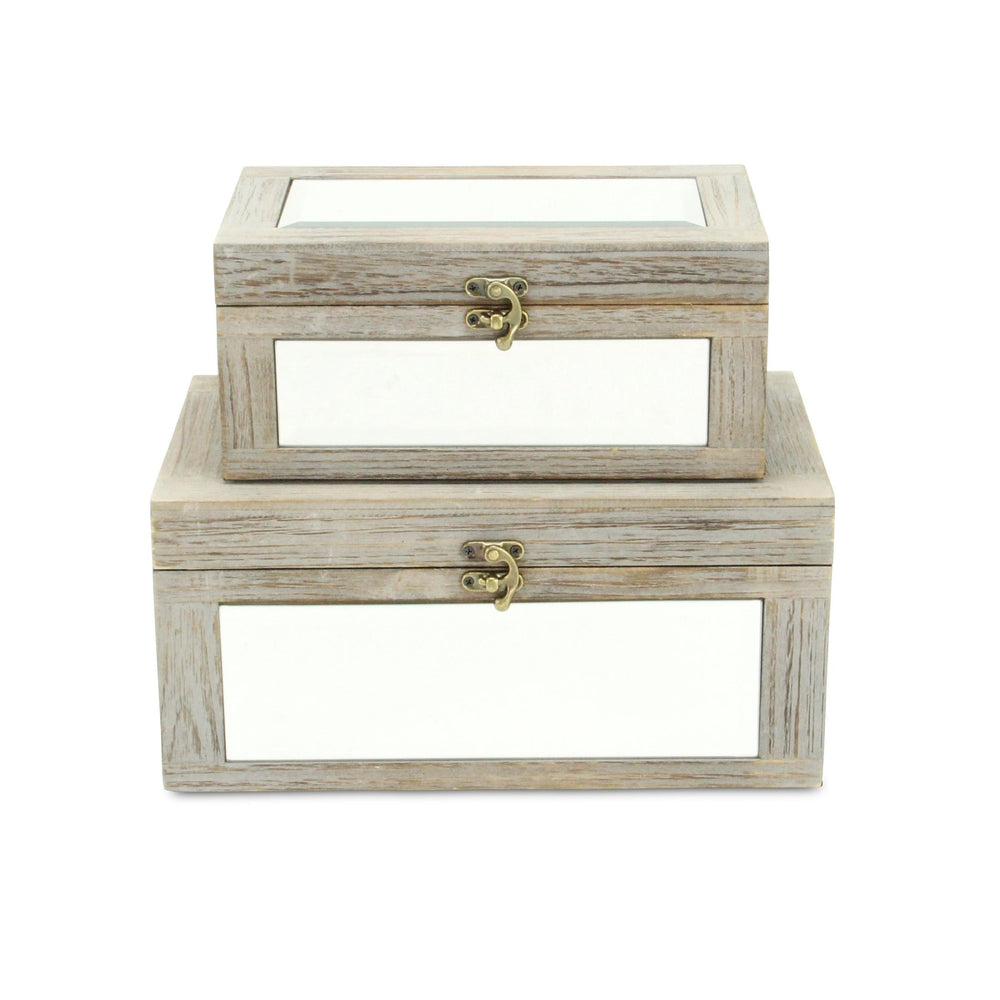 CHEUNGS Larkspur Set of 2 Gray Washed Mirrored Wood Boxes