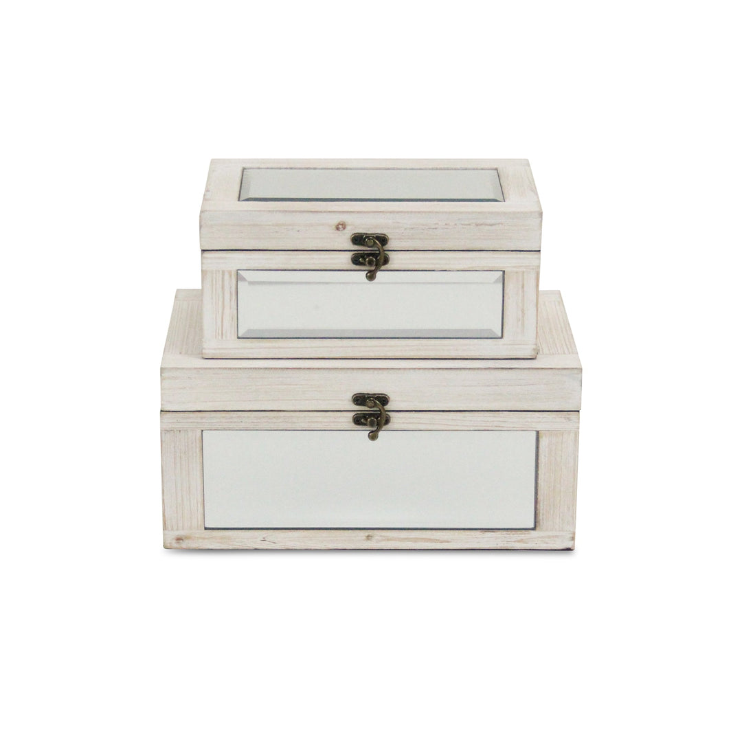 CHEUNGS Larkspur Set of 2 White Mirrored Wood Boxes