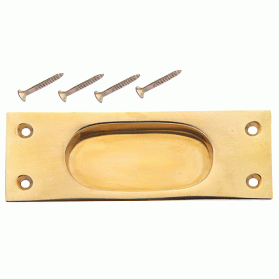 COPPER MOUNTAIN HARDWARE 5 Inch Rectangular Traditional Solid Brass Pocket Door Pull or Window Sash Pull (Lacquered Brass Finish)