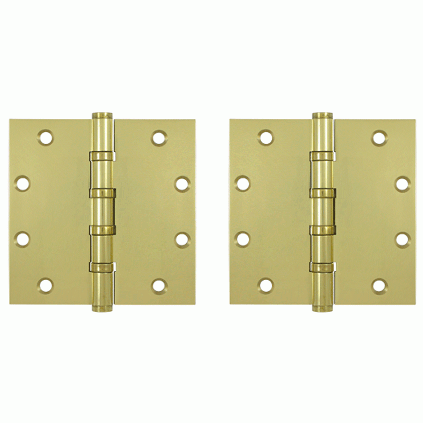 DELTANA 5 Inch X 5 Inch Solid Brass Four Ball Bearing Square Hinge (Polished Brass Finish)