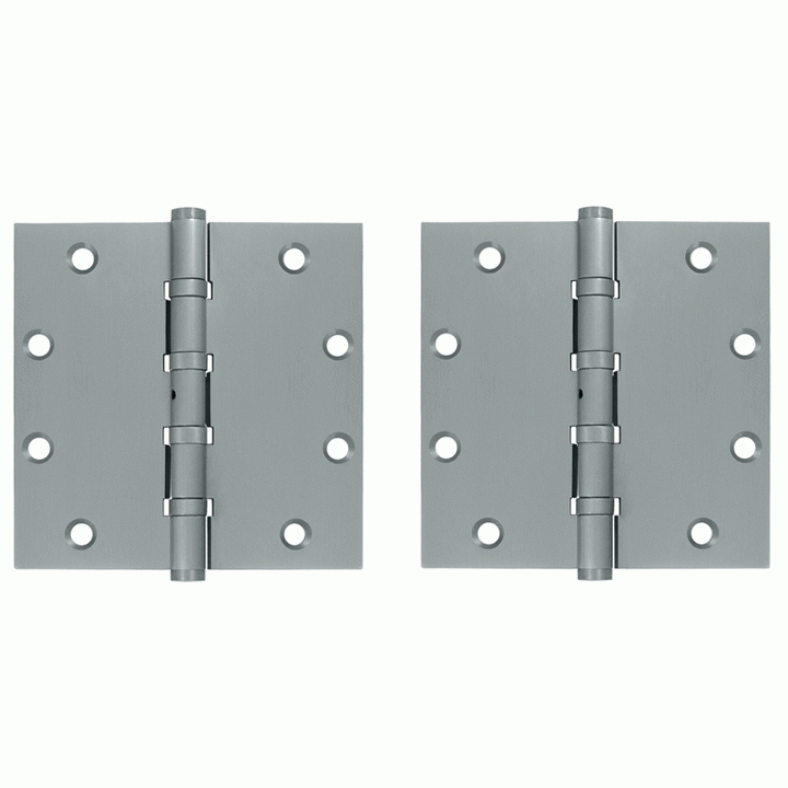 5 Inch X 5 Inch Solid Brass Non-Removable Pin Square Hinge (Brushed Chrome Finish) DELTANA