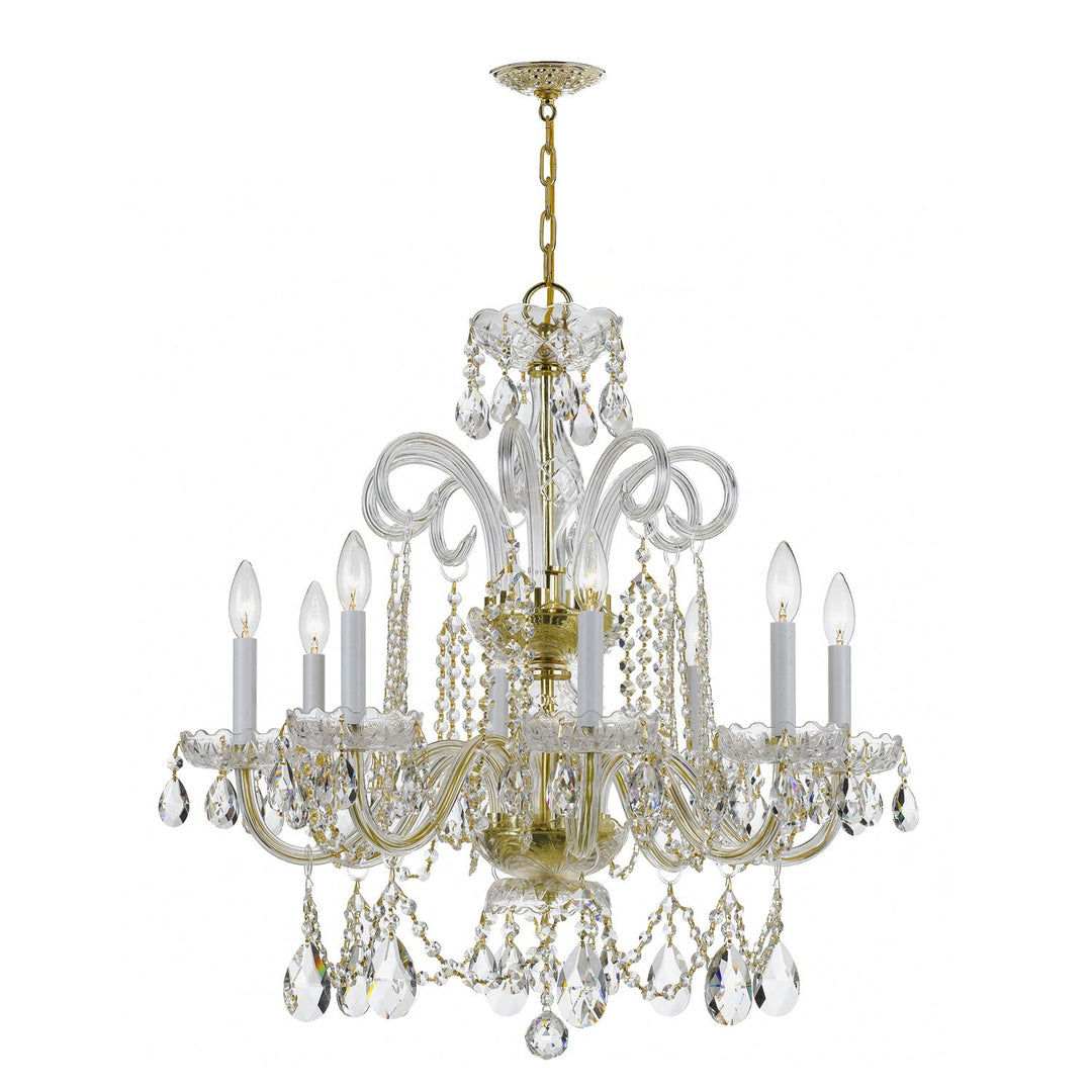 Traditional Crystal 8 Light Hand Cut Crystal Polished Brass Chandelier Crystorama