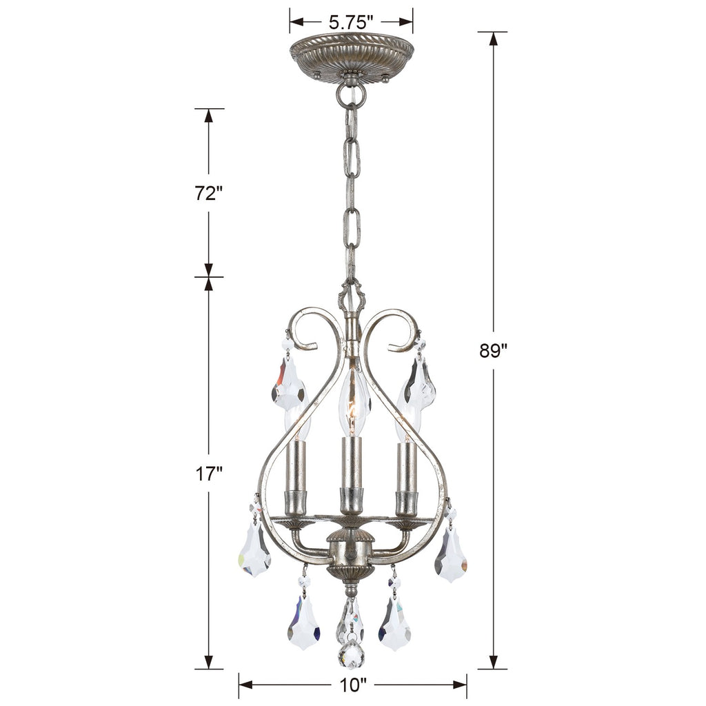 Ashton 3 Light Hand Cut Crystal Olde Silver Mini Chandelier Crystorama