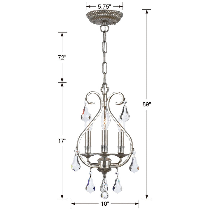 Ashton 3 Light Hand Cut Crystal Olde Silver Mini Chandelier Crystorama