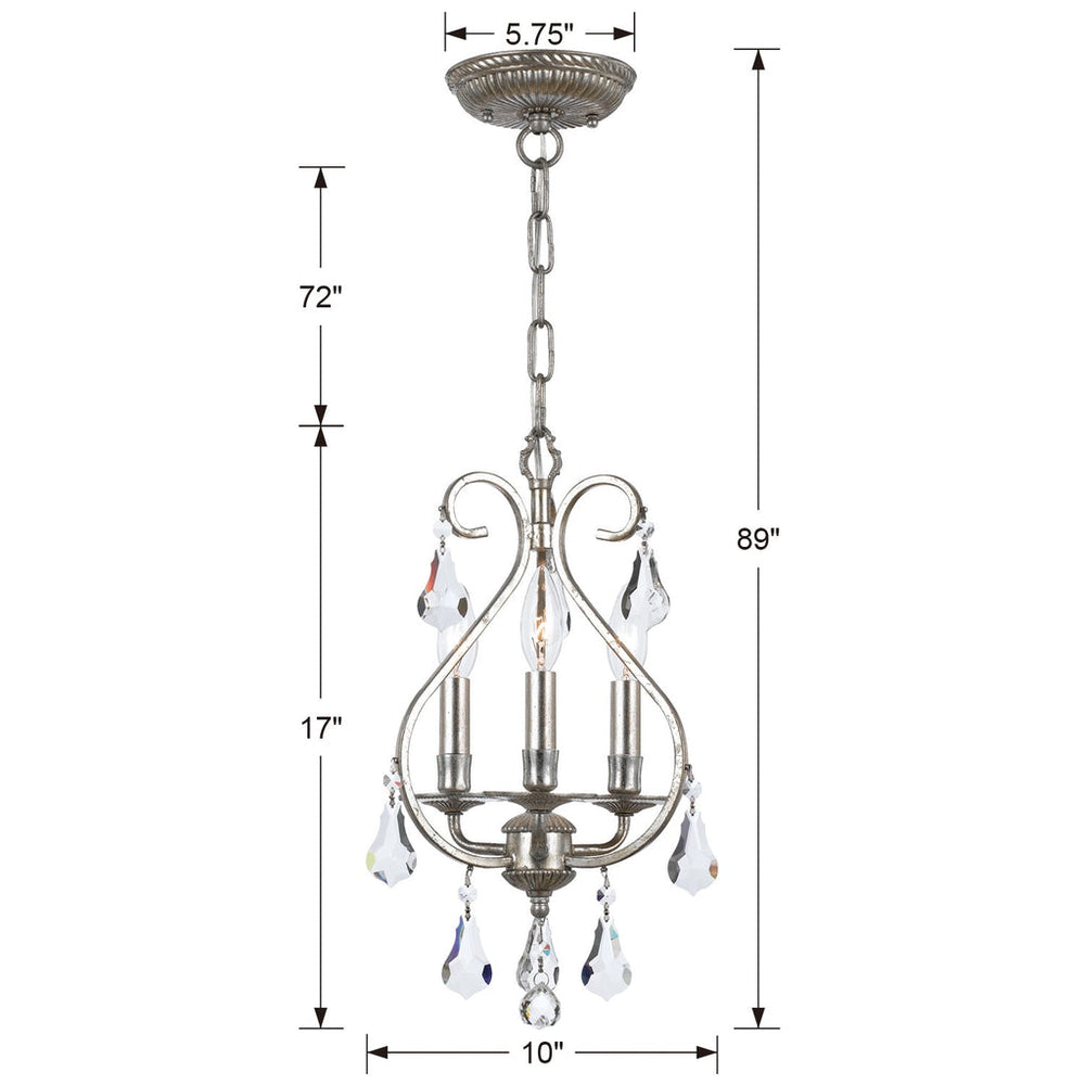 Ashton 3 Light Swarovski Strass Crystal Olde Silver Mini Chandelier Crystorama