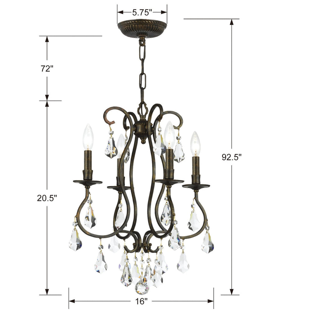 Ashton 4 Light Hand Cut Crystal English Bronze Mini Chandelier Crystorama