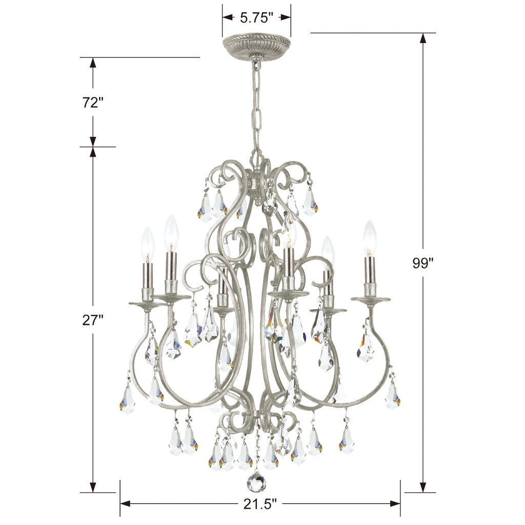 Ashton 6 Light Hand Cut Crystal Olde Silver Chandelier Crystorama