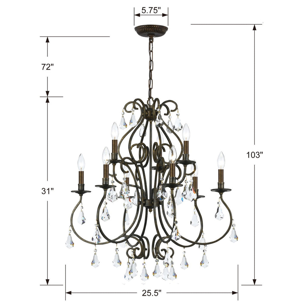 Ashton 9 Light Swarovski Strass Crystal English Bronze Chandelier Crystorama