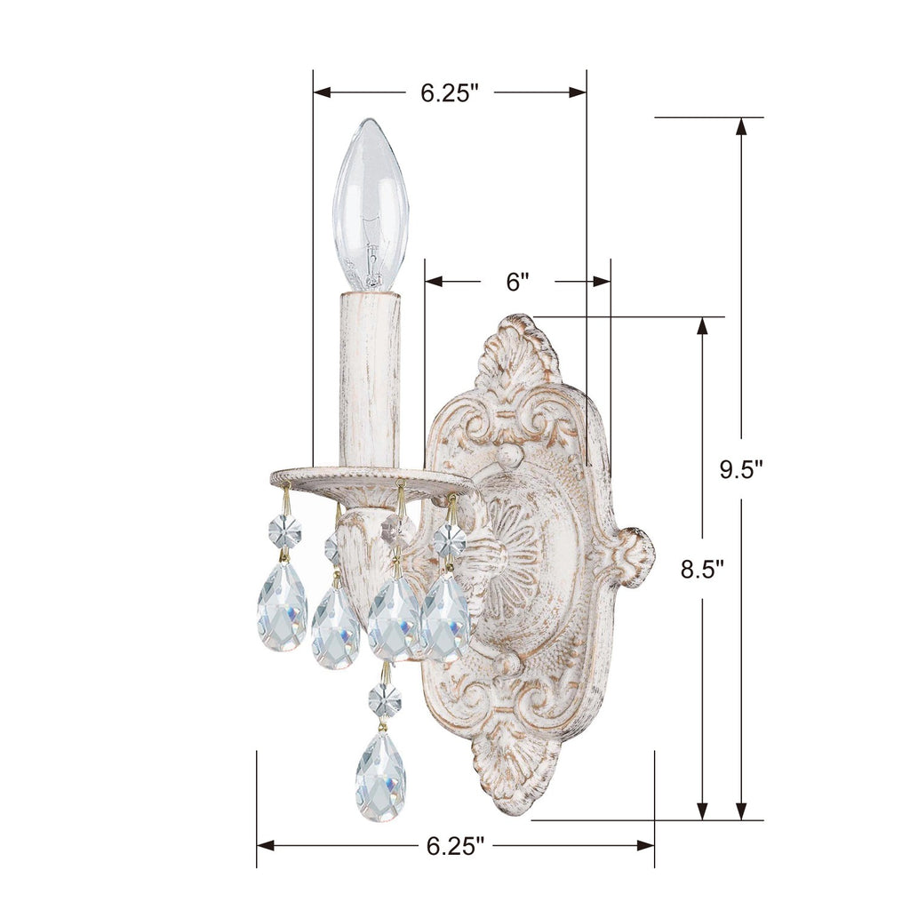 Paris Market 1 Light Clear Crystal Antique White Sconce Crystorama