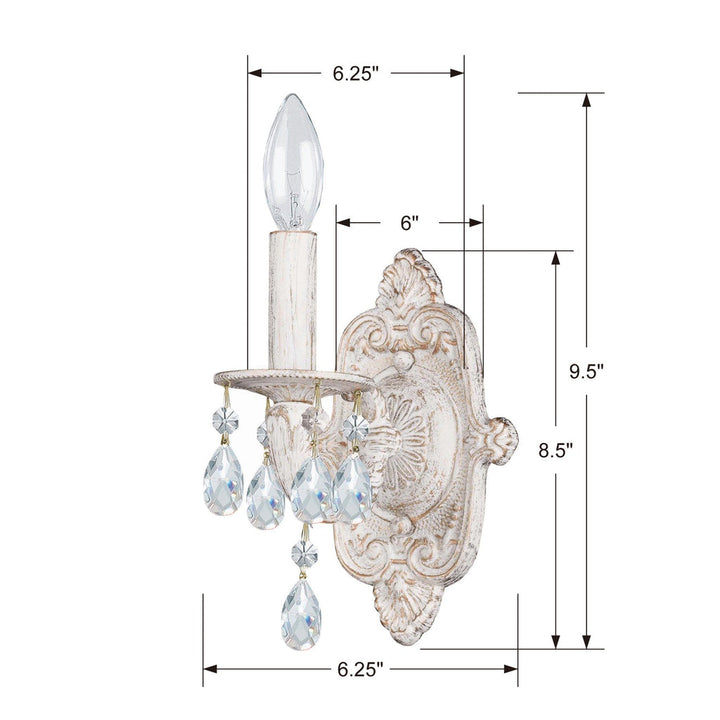 Paris Market 1 Light Swarovski Strass Crystal Antique White Sconce Crystorama