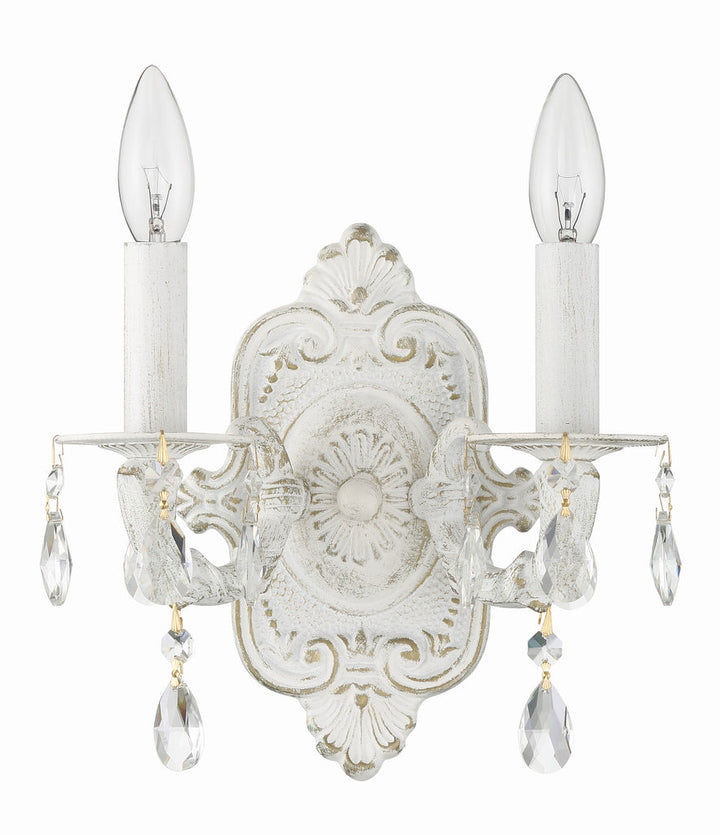 Paris Market 2 Light Clear Crystal Antique White Sconce Crystorama