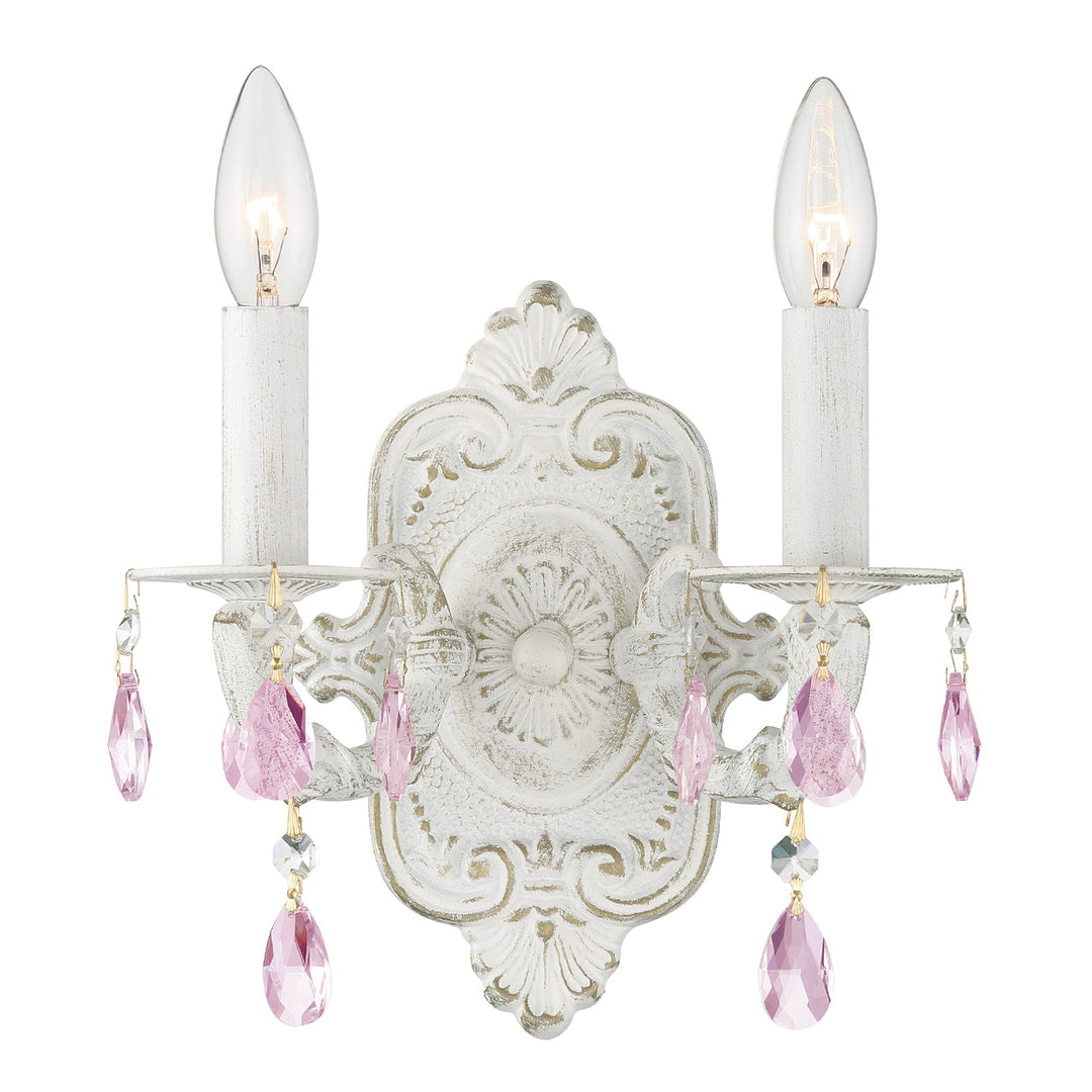 Crystorama Crystorama Paris Market 2 Light Rose Crystal Antique White Sconce