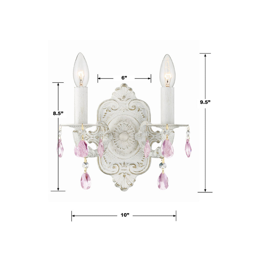 Crystorama Crystorama Paris Market 2 Light Rose Crystal Antique White Sconce