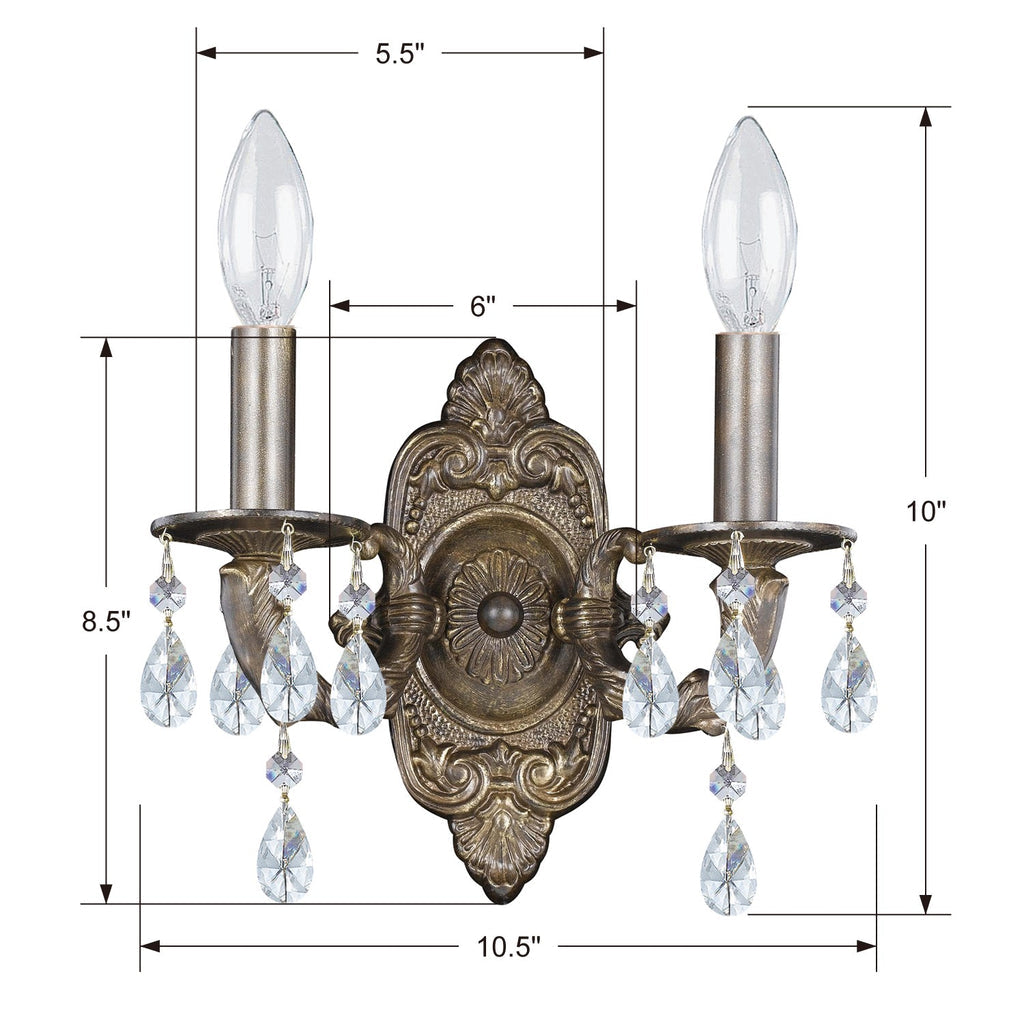 Crystorama Crystorama Paris Market 2 Light Clear Crystal Venetian Bronze Sconce