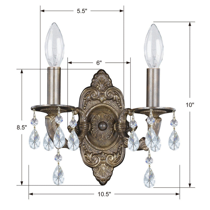 Crystorama Crystorama Paris Market 2 Light Clear Crystal Venetian Bronze Sconce