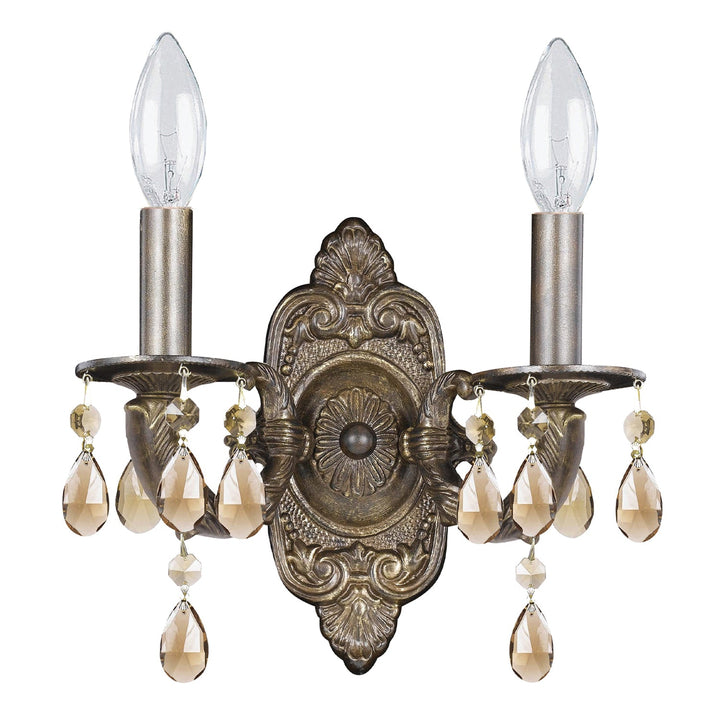 Paris Market 2 Light Golden Teak Hand Cut Crystal Venetian Bronze Sconce Crystorama