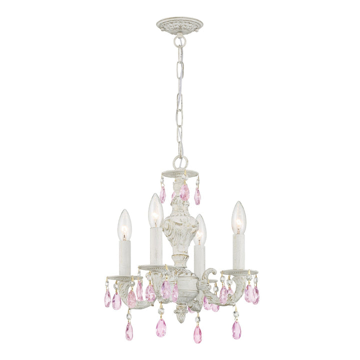 Paris Market 4 Light Rose Crystal Antique White Mini Chandelier Crystorama