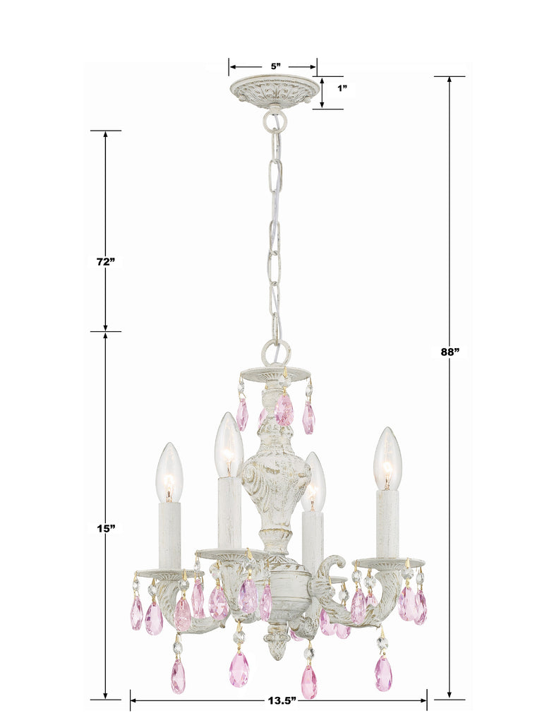 Paris Market 4 Light Rose Crystal Antique White Mini Chandelier Crystorama