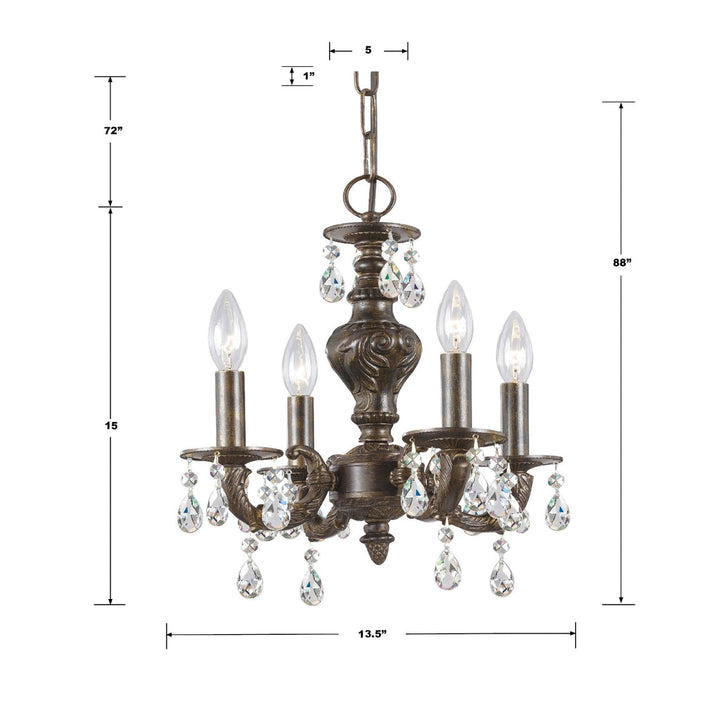 Paris Market 4 Light Clear Crystal Antique White Mini Chandelier Crystorama