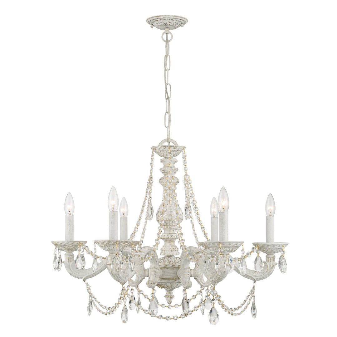 Paris Market 6 Light Clear Italian Crystal Antique White Chandelier Crystorama