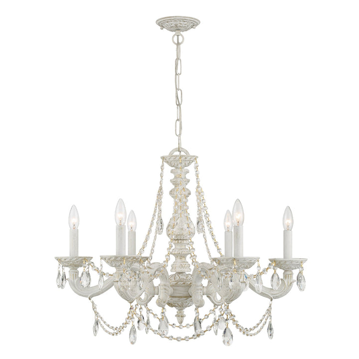 Paris Market 6 Light Clear Italian Crystal Antique White Chandelier Crystorama