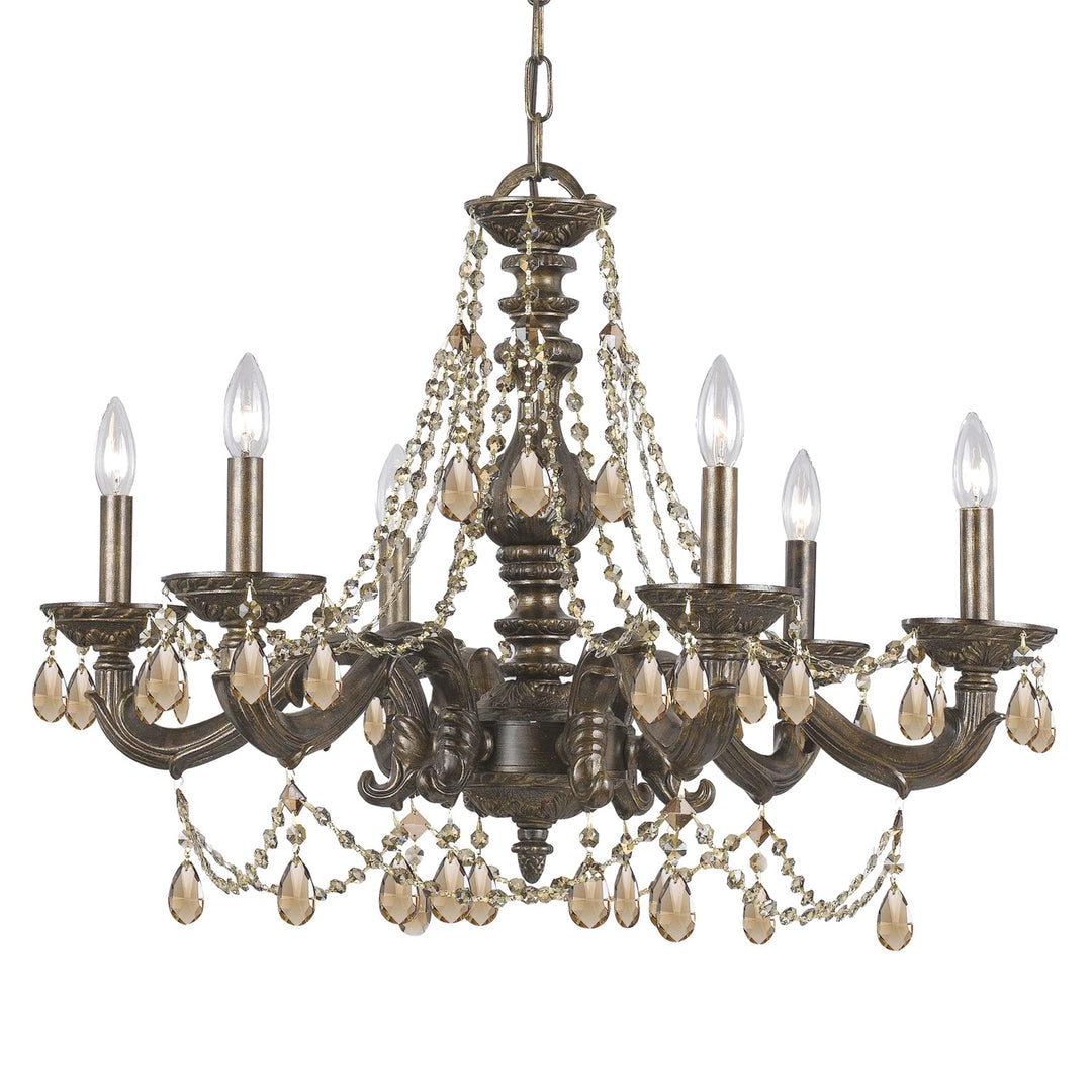 Paris Market 6 Light Golden Teak Hand Cut Crystal Venetian Bronze Chandelier Crystorama