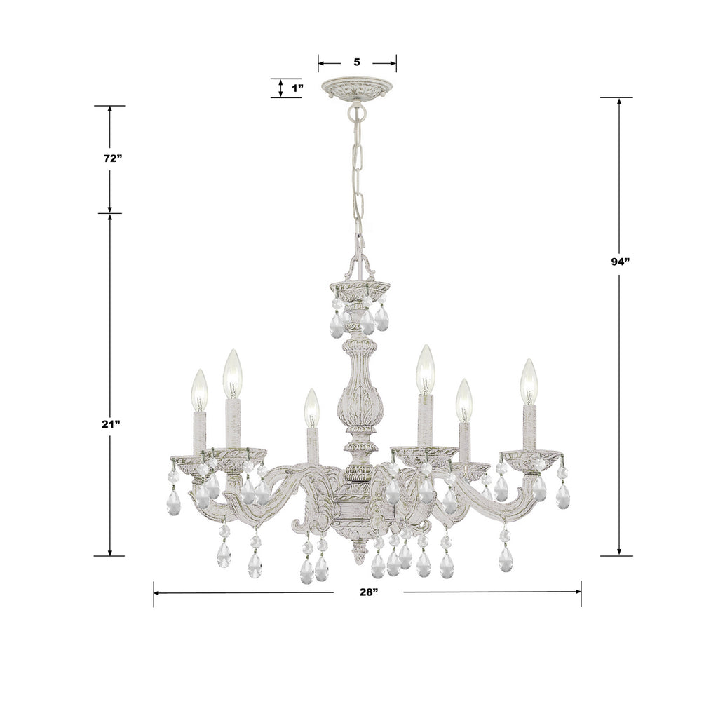 Paris Market 6 Light Swarovski Strass Crystal Antique White Chandelier Crystorama