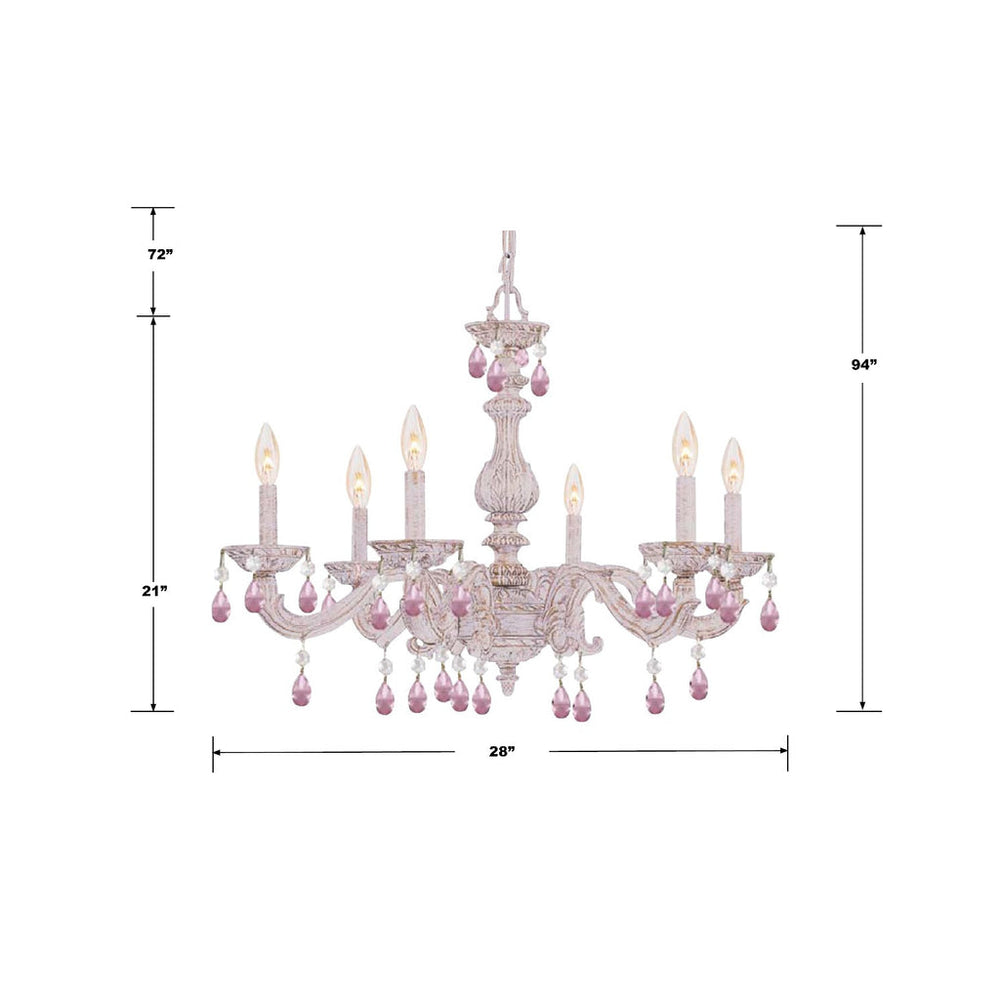 Paris Market 6 Light Rose Crystal Antique White Chandelier Crystorama