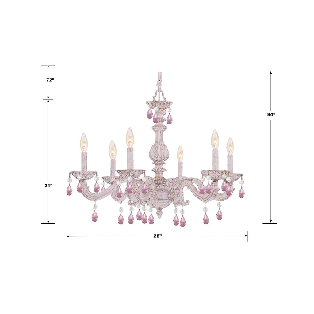 Paris Market 6 Light Rose Crystal Antique White Chandelier Crystorama