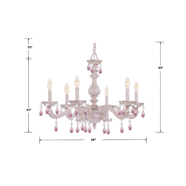 Paris Market 6 Light Rose Crystal Antique White Chandelier Crystorama