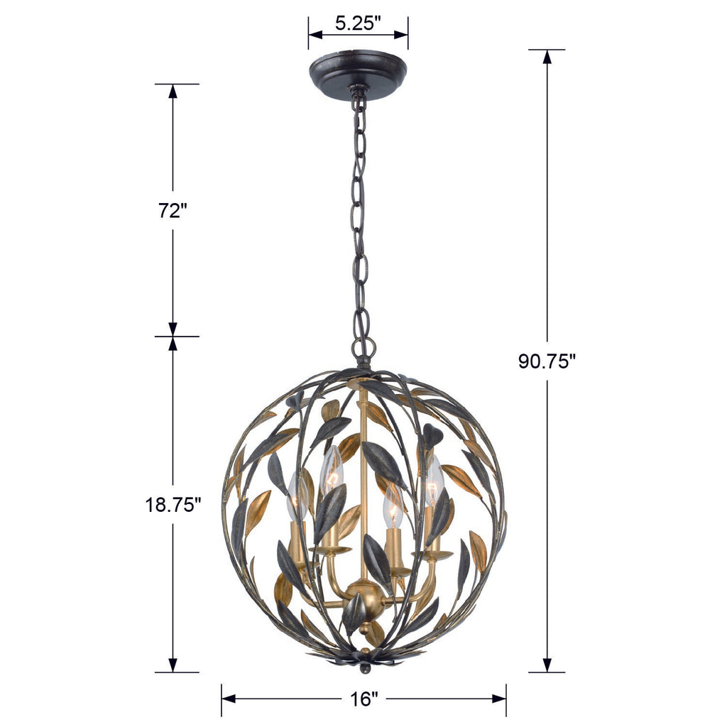 Broche 4 Light English Bronze + Antique Gold Sphere Mini Chandelier Crystorama